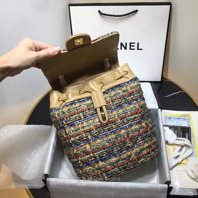 Chanel女包 Chanel最新編織紅金斜紋 91121小號 雙肩背包 呢料系列 香奈兒後背包 Chanel新款雙肩包  djc3244